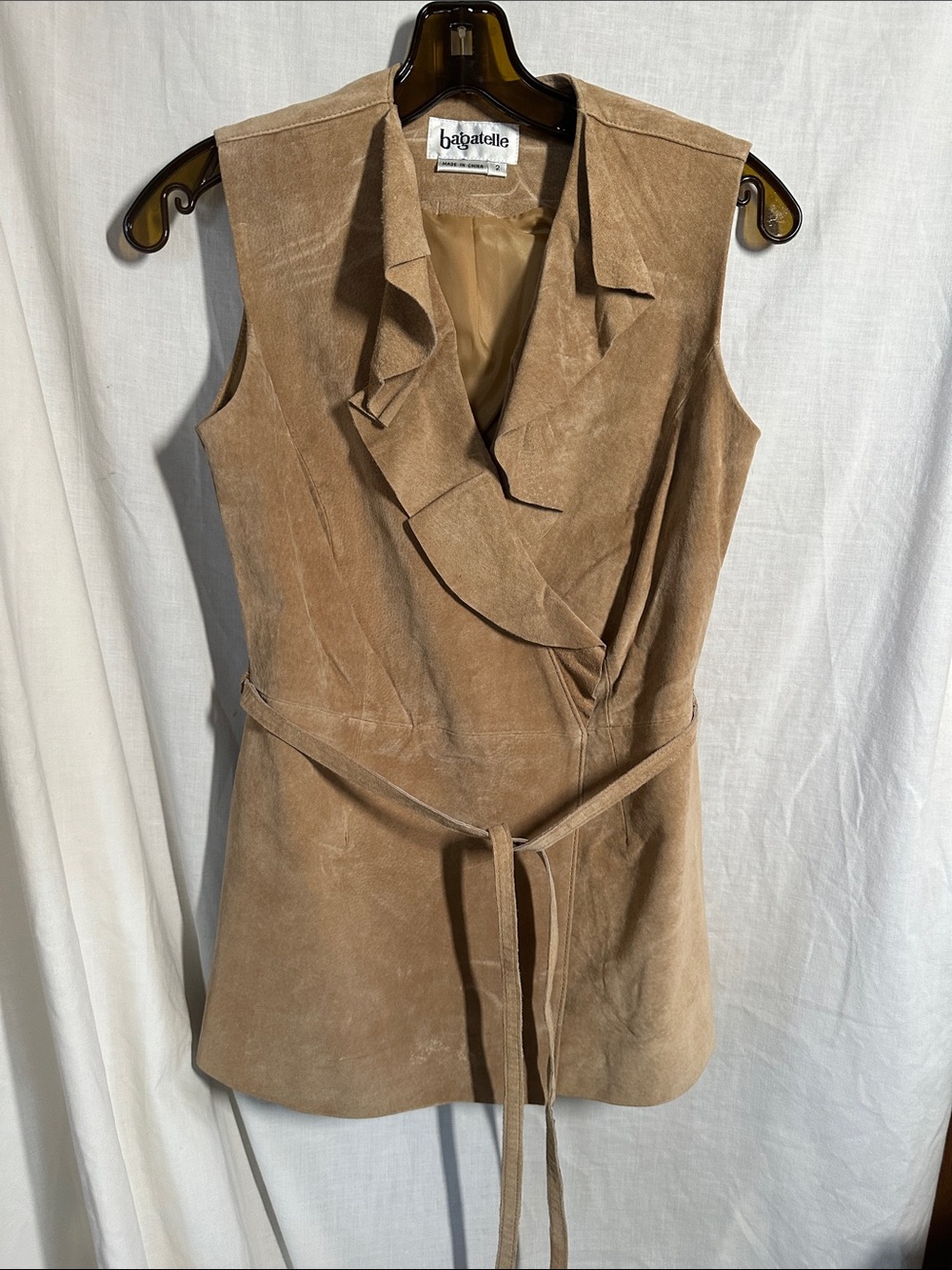 bagatelle Suede Sleeveless Wrap Vest in Light Brown
